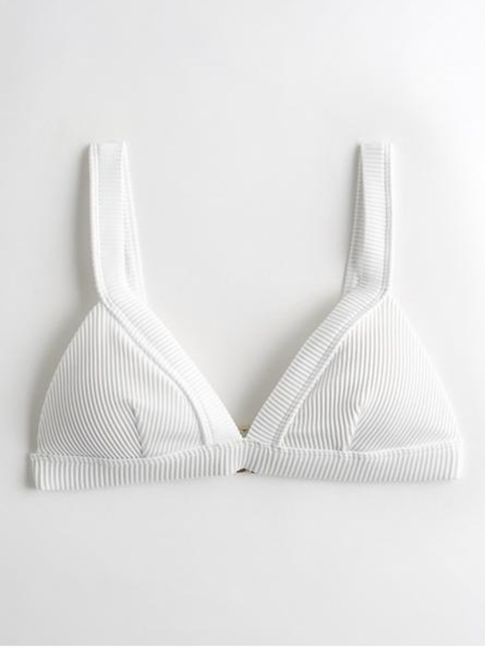 Hollister Swim White Ribbed Triangle Bikini Top